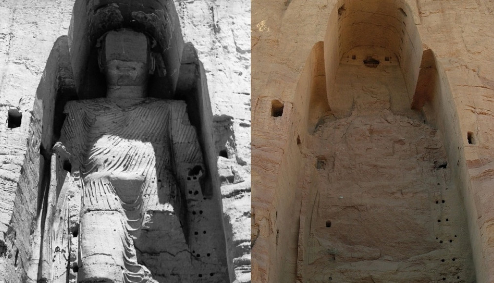 Statue de Bouddha à Bamiyan, avant et après destruction Statue de Bouddha à Bamiyan, avant et après destruction / ©UNESCO/A Lezine;Tsui - CC BY-SA 3.0 Wikimedia Commons